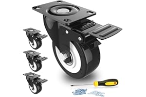 Homhoo 2" Swivel Caster Wheels with Safety Dual Locking and Polyurethane Foam No Noise Wheels, Heavy Duty - 150 Lbs Per Caster (Pack of 4)