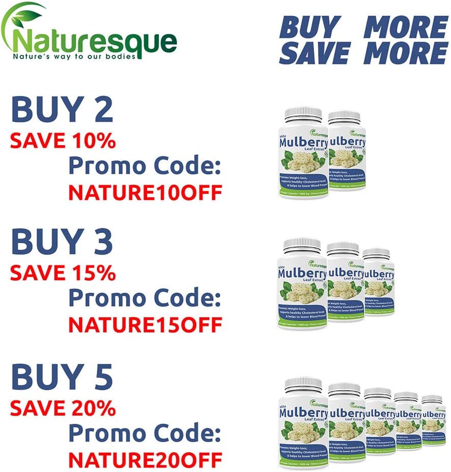 Naturesque White Mulberry Leaf Extract | Controls Appetite, Curbs Sugar & Carb Cravings | Helps Lower Blood Sugar Levels | Perfect for Zuccarin Diet Weight Loss | 1000mg 60 Vegan Capsules: Health & Personal Care