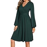 Dokotoo Womens 2026 Spring Summer Wrap V-Neck Long Sleeve Empire Waist Dress Elegant Mini Dresses with Pockets