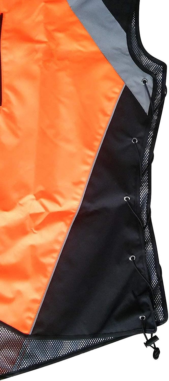 Hi Vis Reflective Motorcycle Safety Vest. Fits Over Jacket, Zip Front, Pocket (XL: No Logo Fits over Lg-XL Jackets, Bold Orange): Clothing