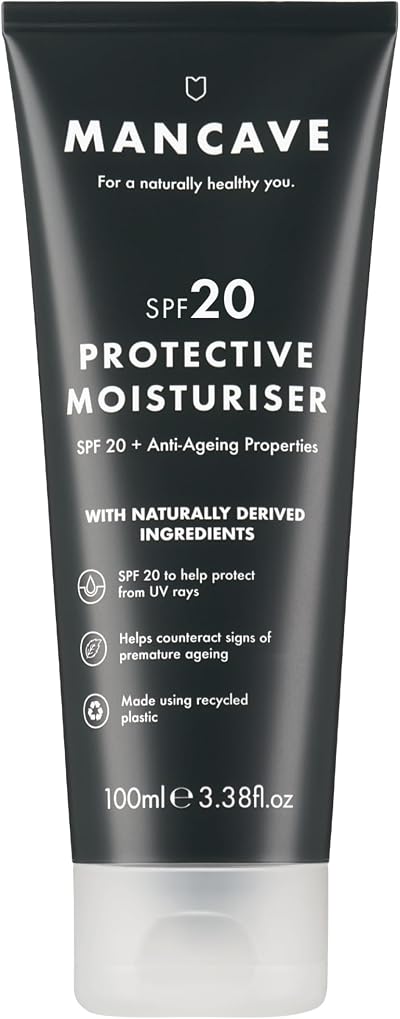 ManCave SPF 20 Protective Moisturiser 100ml Rosehip Vitamin E Vegan UK