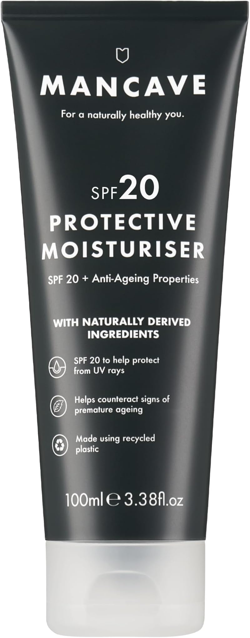 ManCave SPF 20 Protective Moisturiser 100ml Rosehip Vitamin E Vegan UK