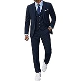 MrSure Men’s 3 Pieces Suit, Slim Fit Tuxedo with One Button, Jacket Vest Pants & Tie Set for Party, Wedding and Business