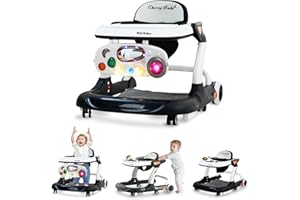 AOBALVN Baby Walker with Wheels,Music and Lights Baby Walker with 9 Adjustable Heights,Baby Walkers and Activity Center with Foot Pads,Anti-Fall Baby Walker and Bouncer Combo for Boys Girls Babies 6-18 Months