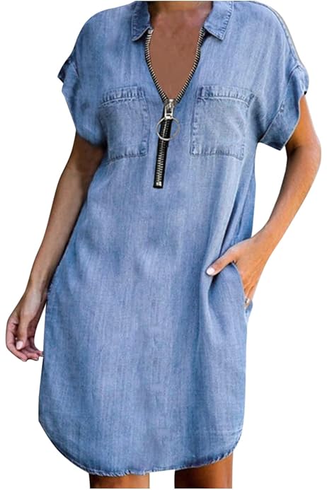 Women's Denim Dress Short Sleeve Jean 