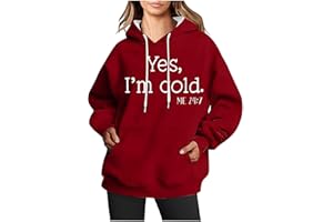 BINMER Yes I'm Cold I'm Always Cold Hoodies for Womens Oversized Sweatshirt Funny Letter Print Tops Fall Loose Pocket Blouse