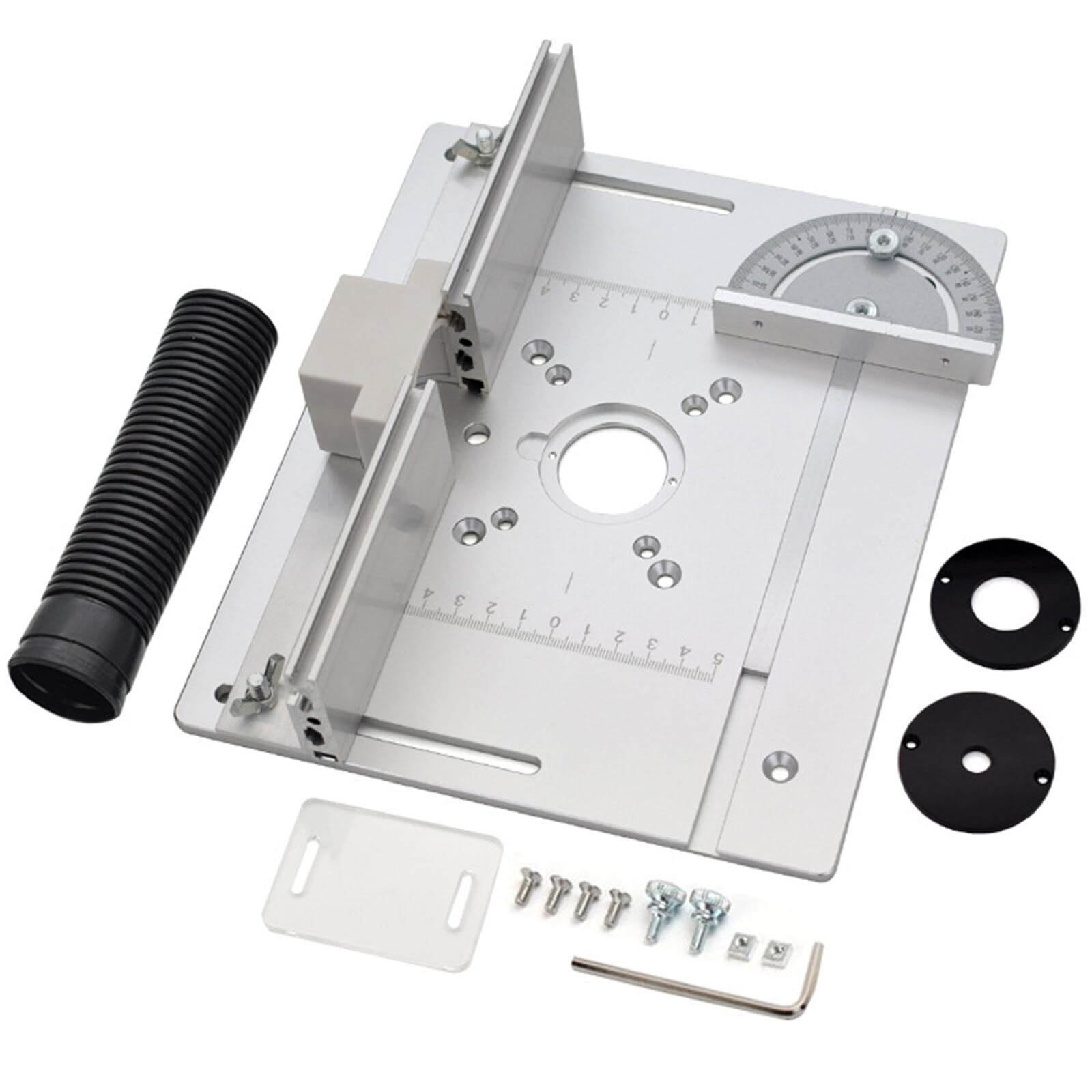 Router Table Insert Plate, Aluminium Alloy Wood Milling Flip Board Trimming Machine with Transparent Dustboard, Woodworking Router Table Engraving Auxiliary Tool with Miter Gauge