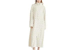 Winter Robes for Women Fashion Full Zip Long Spa Robe Casual Soft Loose Fleece Bathrobe with Pockets Warm Outfits