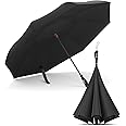 Repel Umbrella Reverse Umbrella - Upside Down Inverted Reversible Wind Resistant Design - Teflon Canopy - Windproof Umbrella 