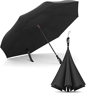 Repel Umbrella Reverse Umbrella - Upside Down Inverted Reversible Wind Resistant Design - Teflon Canopy - Windproof Umbrella with Fiberglass Ribs