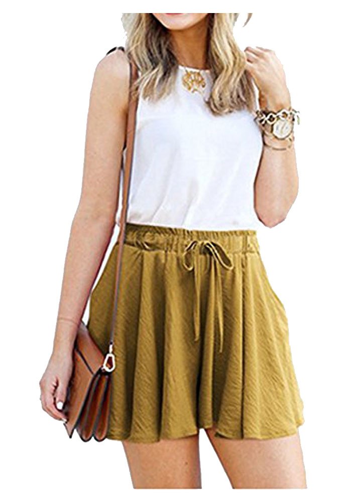 Durcoo Women's Shorts Drawstring Elastic Waist Wide
