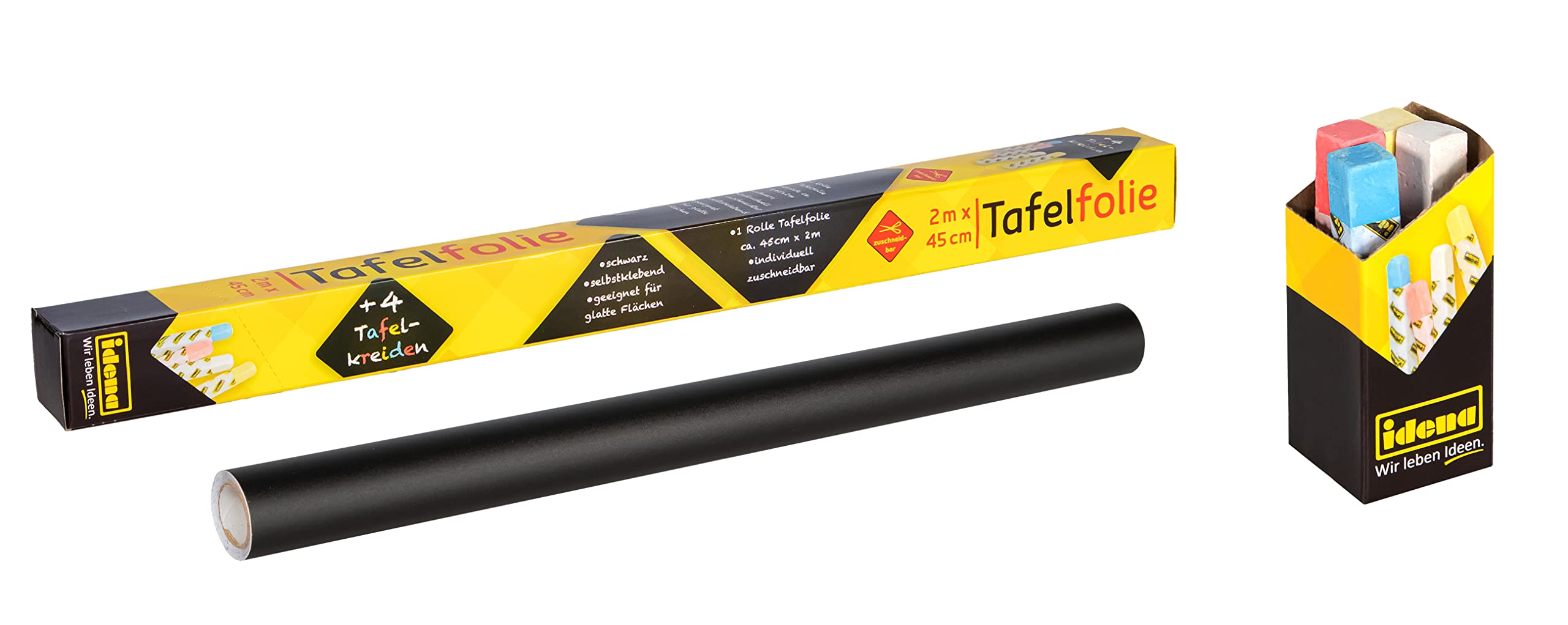 Idena 260025 Blackboard Film Self-Adhesive Including 4 Chalks 45 x 200 cm Black