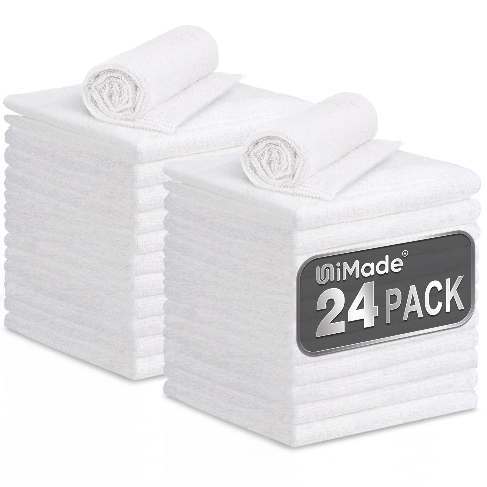 Photo 1 of UNIMADE Microfiber Cleaning Cloth, 24 Pack Soft Towel for Cars Bulk Shop Towels Absorbent Car Wash Rags for Automotive Bar Mechanic Restaurant Garage Housekeeping, 11.5"x 11.5", White