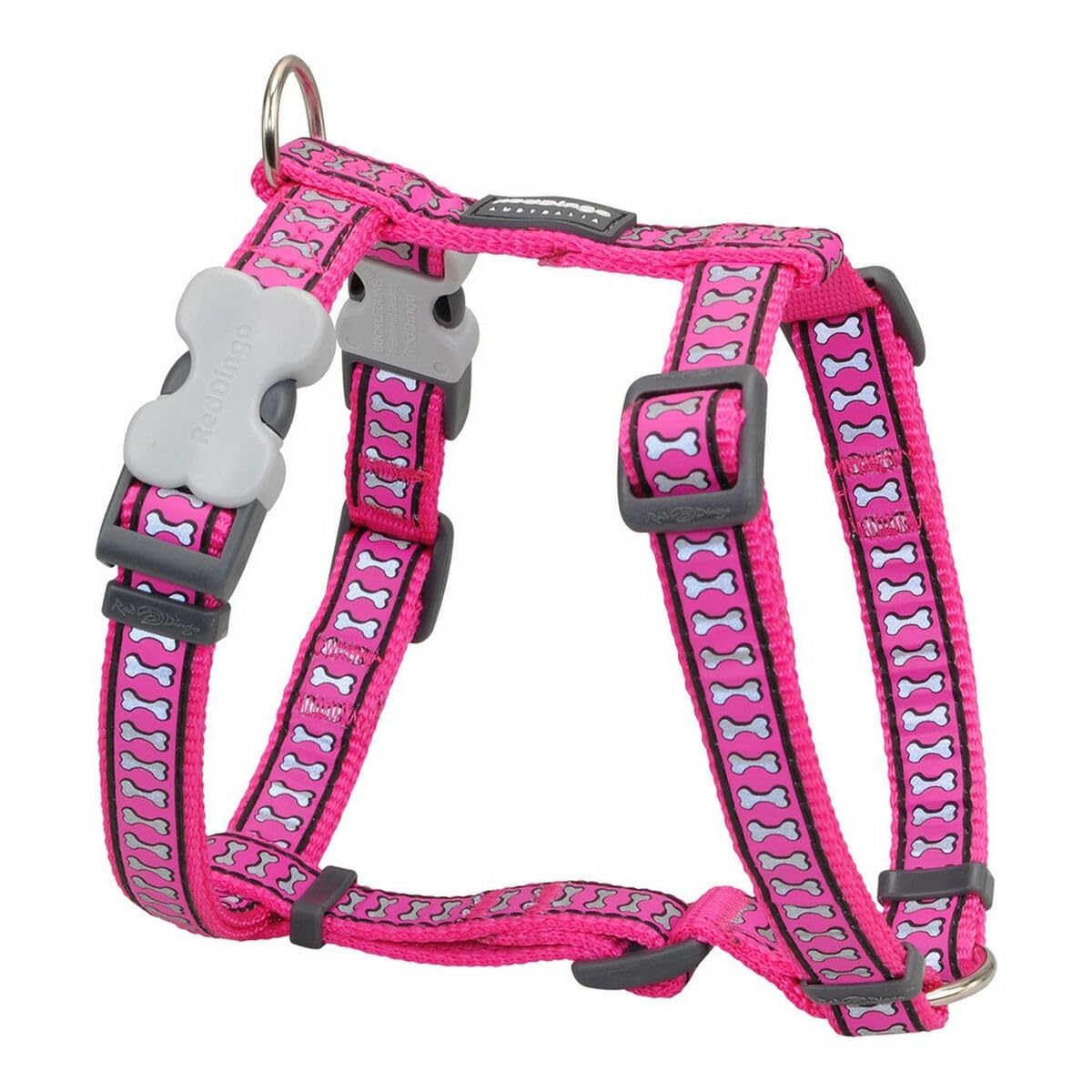 Red Dingo Dog Harness Reflective Bones, Hot Pink, Large 25mm