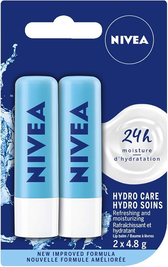 NIVEA Hydro Care Lip Balm (2 x 4.8g), Hydrating Caring Lip Moisturizer