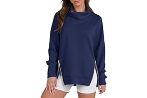 Caracilia Women's Oversized Sweatshirts Turtle Cowl Neck Pullover Hoodies Casual Side Zipper Sweater Tops 2024 Fall Clothes
