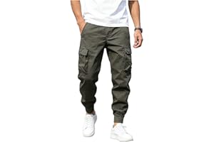 Mens Cargo Pants Athletic Joggers Elastic Waist Multiple Pockets Sweatpants Ankle Cuffs Casual Outdoor Workout Trousers