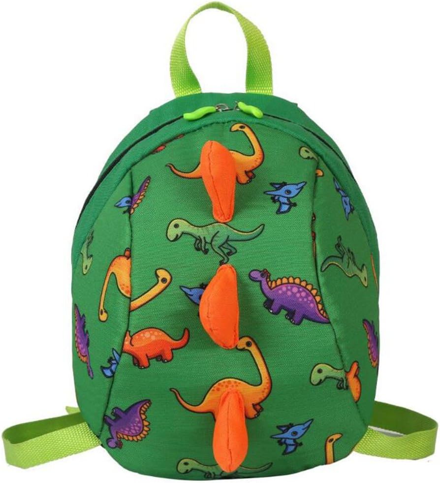 Toddler Boys Girls Kids Dinosaur Backpack, Cartoon Safety Anti-lost Strap Rucksack with Reins (Green)