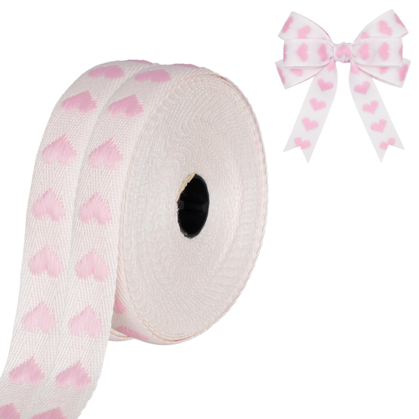 Photo 1 of 2Rolls Valentines Day Ribbon 5/8 inch x 20 Yard Red Heart Cotton Ribbon for Gift Wrapping Flower Bouquet Candy Decoration