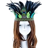 Aukmla Peacock Feather Fascinator Decorative Feather Headpiece Crown Headdress Costume Halloween Headband for Party