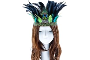 Aukmla Peacock Feather Fascinator Decorative Feather Headpiece Crown Headdress Costume Halloween Headband for Party