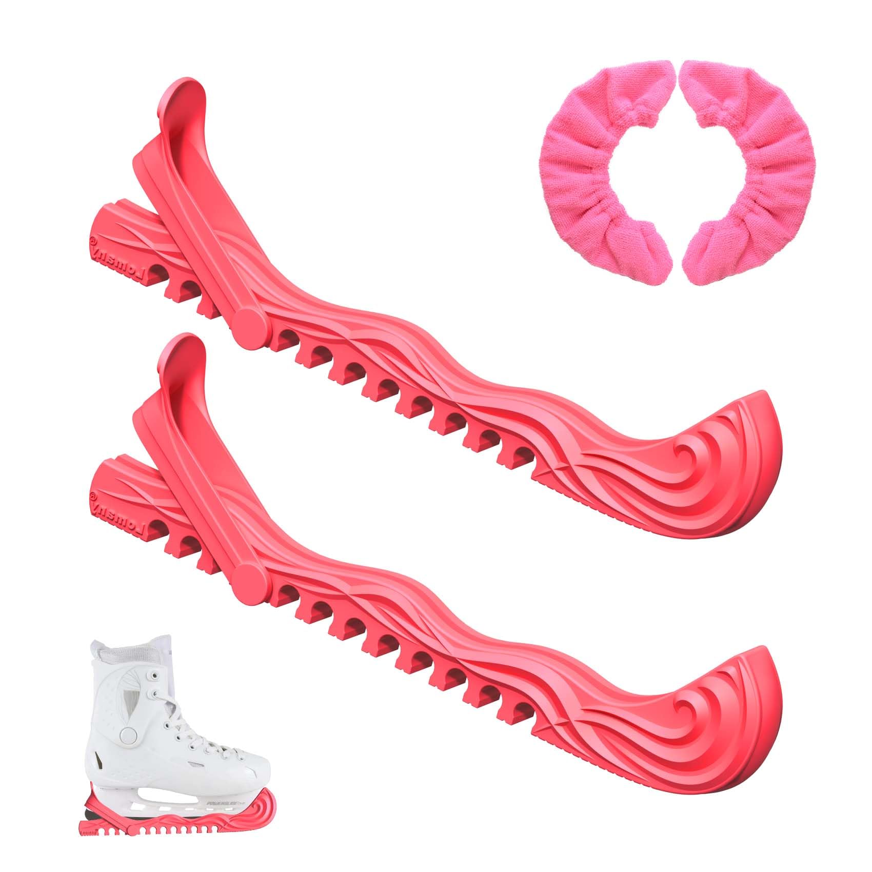 Heloner 2 Pairs Ice Skate Guards, Adjustable Figure Skate Blade Protector and Soft Skate Blade Cover, Youth Hockey Figure Skating Protectors (Pink)
