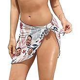 Custom Faces Short Sarongs Personalized Chiffon Beach Wrap for Women Printed Cover Ups Bikini Wraps