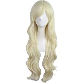 MapofBeauty 28 Inch Charming Long Curly Full Hair Wig, Light Blonde | 70 cm Women Wig, Synthetic, Side Bangs