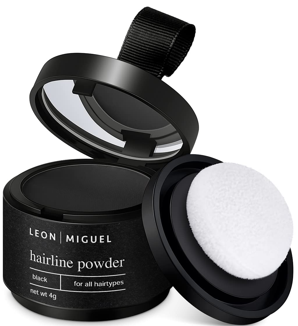 LEON MIGUEL Hair Line Powder - Concealer/Counter Powder - 4g Hair Thickening & Filler with Waterproof Shadow Makeup (Black)