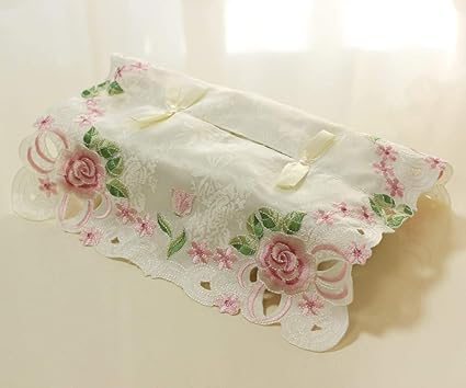 Amazon ティッシュケース レース 刺繍 おしゃれ 薔薇のカットワーク