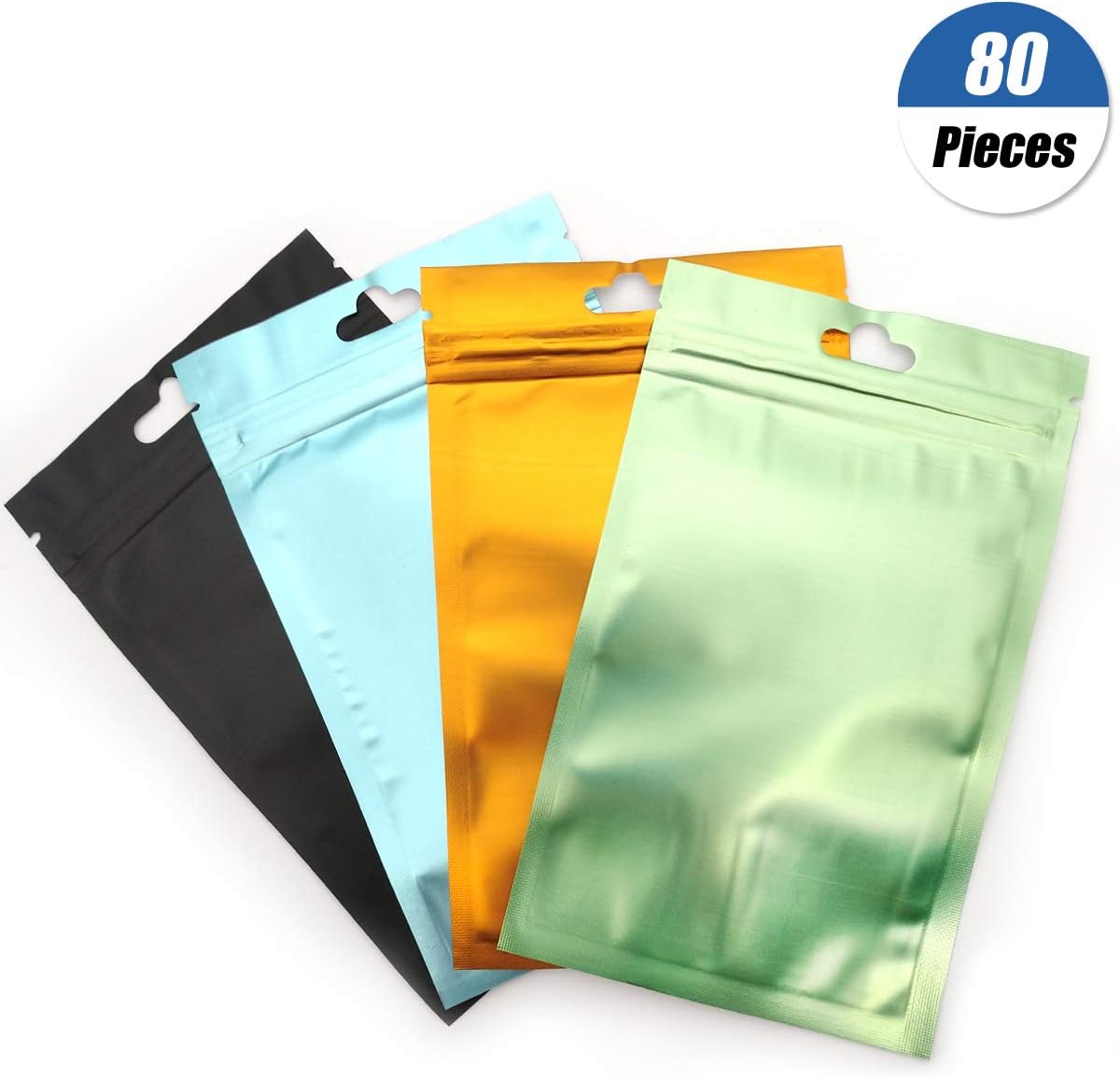 YuChiSX 80 PCS Mylar Zip Lock Bags Aluminum Foil Bags,Colorful Self Sealing Vacuum Aluminum Foil Packaging Bags Mylar Packing Pouch,Flat Metallic Mylar Foil Flat ZipLock Food Storage Bags Pouch