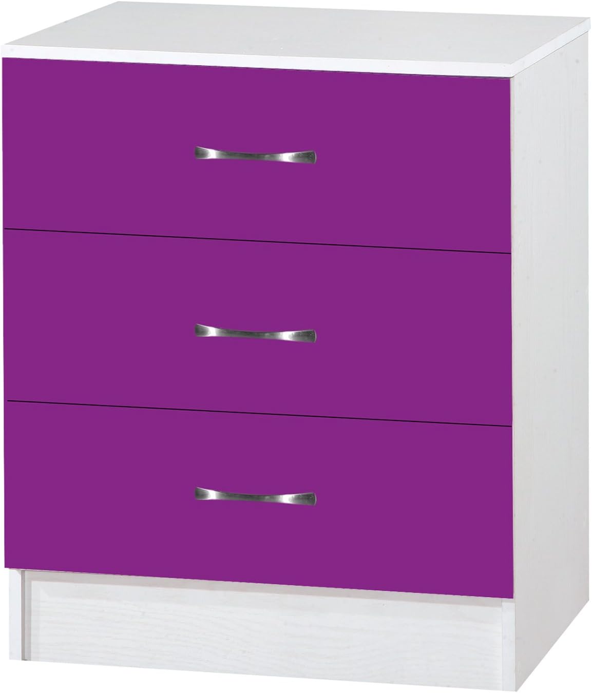 Marina Chest of 3 Drawers, Wood, Purple/White, 72 x 60 x 39.5 cm