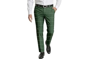 TEUKUIRE Men's Dress Pants Tweed Plaid Classic Fit Siut Separates Slim Stylish Wool Casual Business Suit Pants