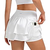 Tmeefee Tennis Skirt for Women Golf Skort Inner Shorts High Waisted Double Ruffle 2 Pockets Athletic Gym Yoga Workout Running