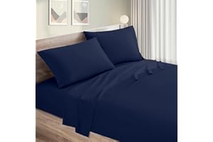Mattress-Homes RV King Size Sheet Set - Luxury 1800 Ultra-Soft Microfiber Bed Sheets - Hotel Quality Double Brushed - Deep Pockets - Easy Fit - 4 Piece Set - Bedding Sheets & Pillowcases, Navy Blue