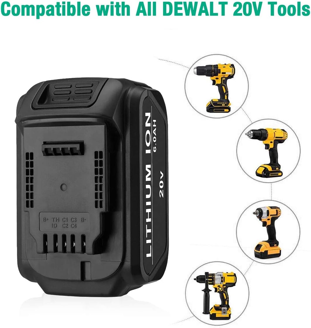 FirstPower 6.0Ah Replacement Battery DCB205 DCB204 - Compatible with All Dewalt 20V Cordless Power Tools DCB180 DCB200 DCB204-2 DCB205-2 DCB206 Dewalt DCD/DCF/DCG Series - Upgraded Li-ion 2 Pack - - 