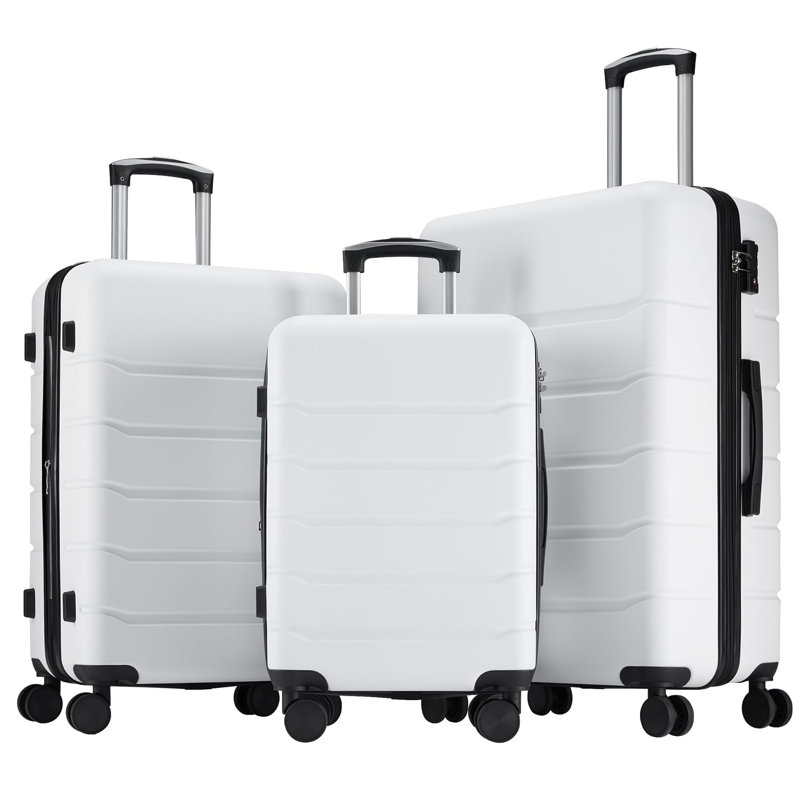 OLIXIS 3-Piece Luggage Set, Carry On Suitcases with Spinner Wheels, Expandable Travel Luggage with TSA Approved Lock & ABS Hard Shell, White(20/24/28 Inch) Image