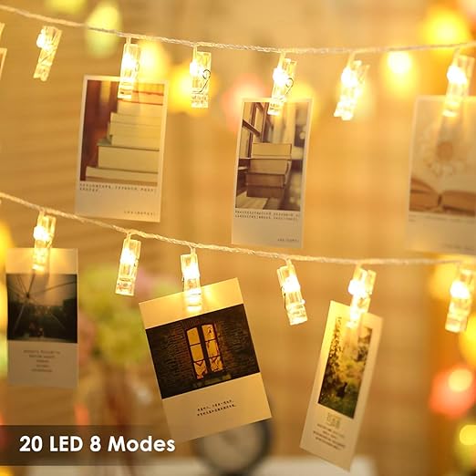Foto Clips Lichterketten 20 LEDs B-right LED Lichterkette warmweiß, Lichterkette Batteriebetrieben, Lichterkette wäscheklamme