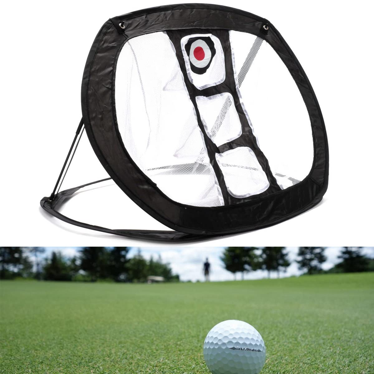 VANANA Golf Practice Chipping Net, Collapsible Golf Net Training Aid Accuracy Swing Portable Accessories Indoor Outdoor, Black
