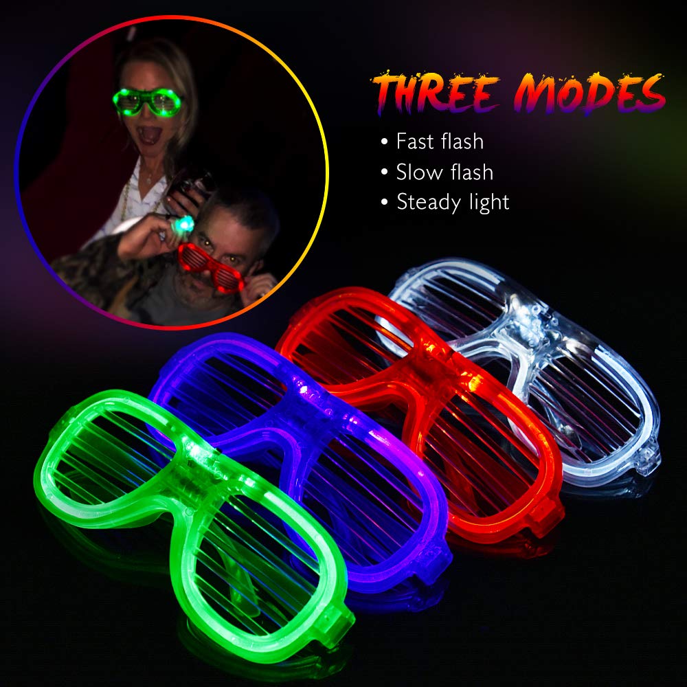 LED Party Favors,BASEIN 50PCS LED Light Up Toys Glow in the Dark Party Supplies for Kids Adults Teens with 40 LED Finger Lights,6 Bracelets and 4 Flashing Slotted Shades Glasses