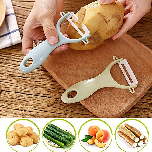 Elaco 3Pcs Fruit Peeler, Creative Stainless Steel Ceramics Fruit Peeler Parer Cutter Kitchen Tool Helper (Green,Yellow,Pink) - Thumbnail 4