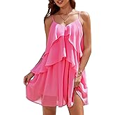 DRESSTELLS Cocktail Dress for Women, Summer Formal Wedding Guest Homecoming Prom Party Chiffon Aline Fit Flare Evening Club Dresses for Teens Rose S
