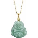 Palm Beach Jewelry PalmBeach Yellow Gold-plated Sterling Silver Genuine Green Jade Buddha Charm Pendant (32mm), 18 inch Chain