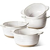 LE TAUCI Soup Bowls with Handles, 20 oz French Onion Soup Crocks, Soup Bowl Oven Safe for Chili, Beef Stew, Ceramic Bowl Set - 5.5 Inch, Set of 4, Arctic White