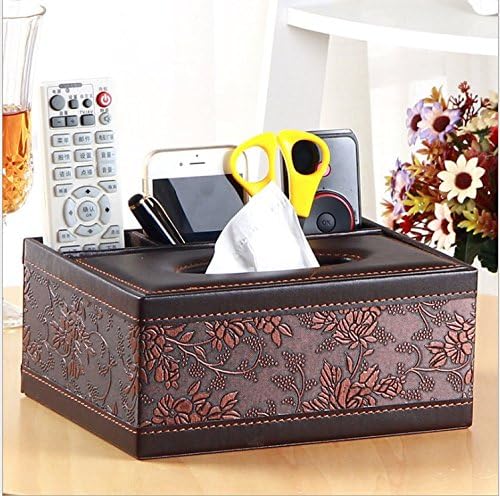Eskyshop Multi-function PU Leather Pen Pencil Remote Control Tissue Box Cover Holder Desk Storage Box Container for Home and Office Organizer (Brown)