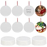 60 PCS Sublimation Ceramic Ornament Blank 3 Inch Round Two-Sided Printed White Ceramic Decoration Christmas Sublimation Ornament Blanks with Gold String for DIY Crafts Christmas Tree Decoration