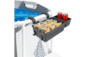 Poolside Storage Basket with Pool Cup Holder,Above Ground Pool Accessories,Large Capacity Waterproof Hanging Poolside Storage