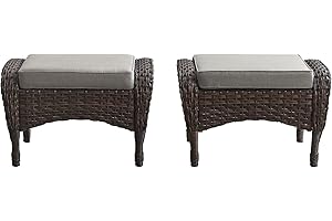 Belord Outdoor Ottomans for Patio Foot Rest - 25 Inch PE Wicker Foot Stool Set of 2 with Removable Cushions for Patio Furniture Sets,All Weather Rattan Ottoman for Balcony Deck Backyard Brown