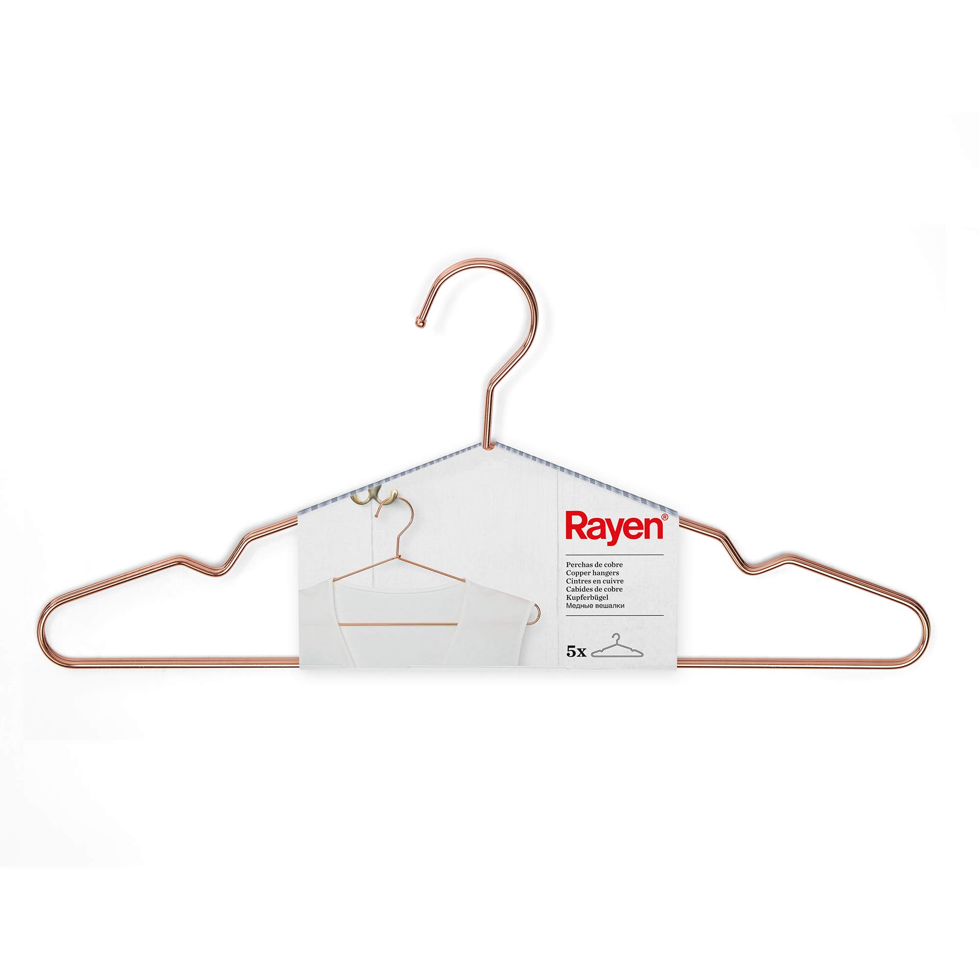 Rayen Pack of 5 Copper Coat Hangers, Covered Metal, 40 x 18 cm