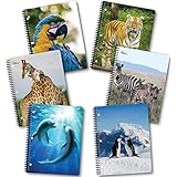 New Generation - Wild Life- 1 Subject 70 Sheets 8" x 10.5" Wirebound Spiral Notebook, 6 Pack,Wide Ruled, Heavy Duty Covers,3 Hole Punch Perforated Sheets.